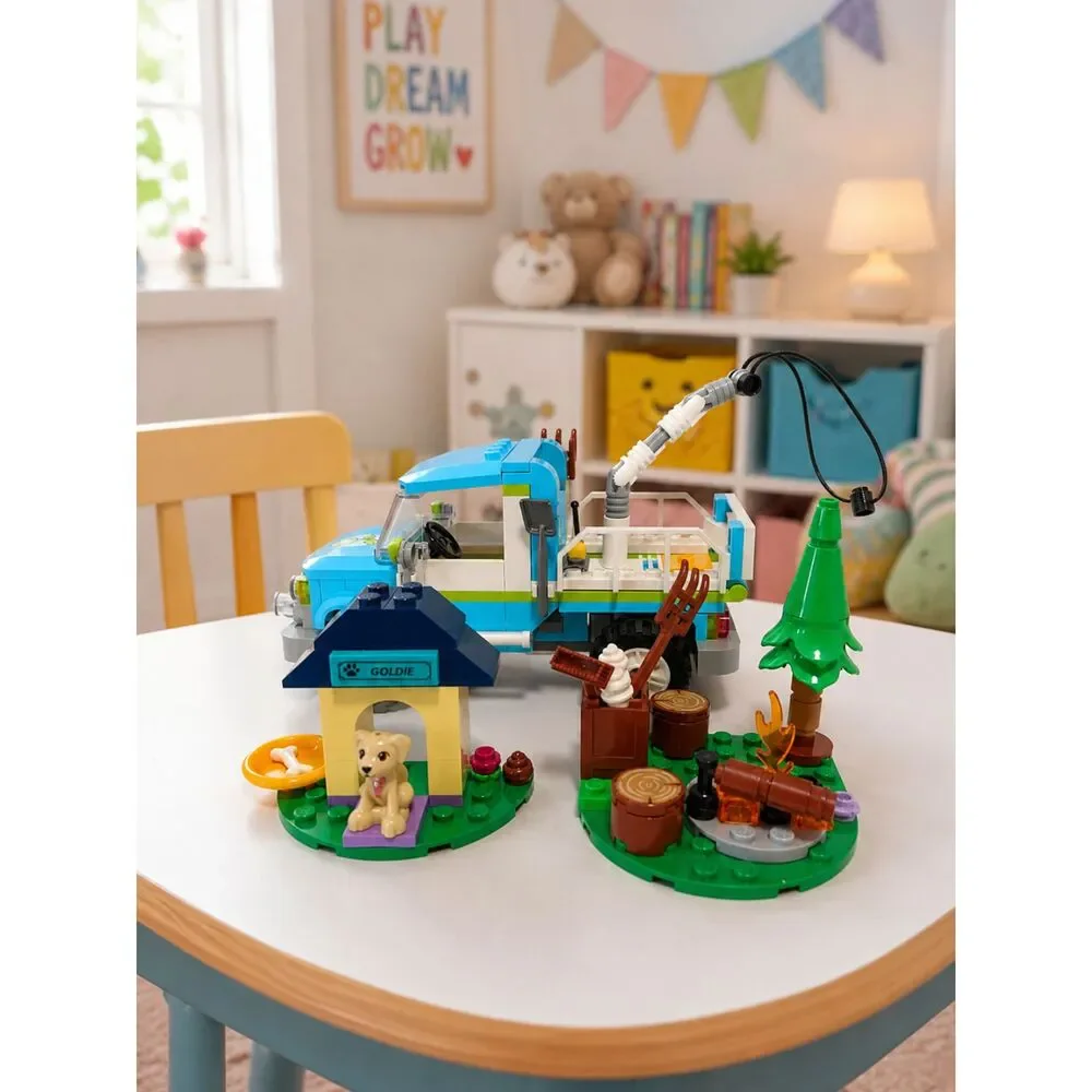 Lego Set Utility Truck, Goldie's house and Campfire Set Cozy Outdoorsy